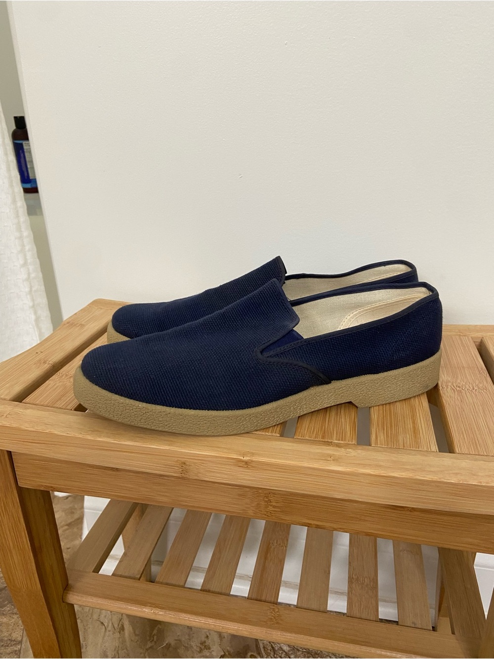 Tred-Lite 1960’s made USA Men's Navy Slip-On Canvas Loafers with Tan Crepe Sole